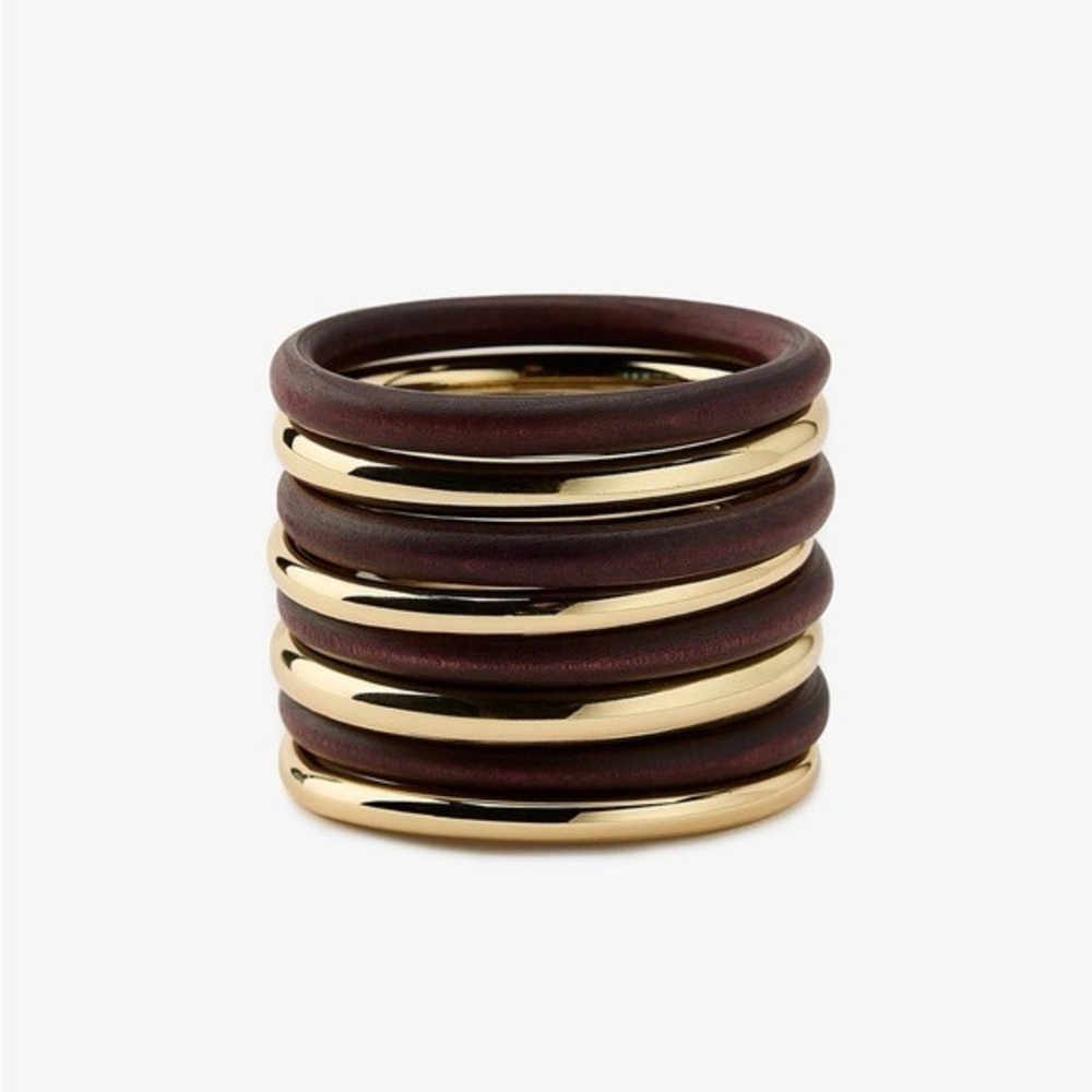 Zara Golden Pack of Multiple Rigid Metal and Wooden Bracelets. NWT